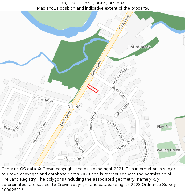 78, CROFT LANE, BURY, BL9 8BX: Location map and indicative extent of plot