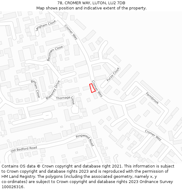 78, CROMER WAY, LUTON, LU2 7DB: Location map and indicative extent of plot