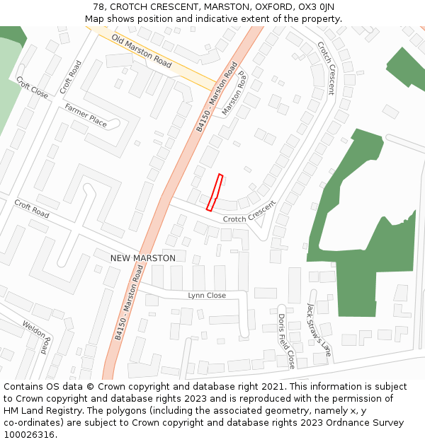 78, CROTCH CRESCENT, MARSTON, OXFORD, OX3 0JN: Location map and indicative extent of plot