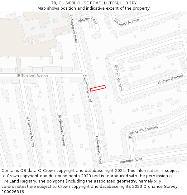 78, CULVERHOUSE ROAD, LUTON, LU3 1PY: Location map and indicative extent of plot