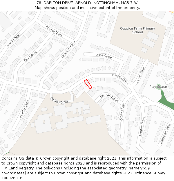 78, DARLTON DRIVE, ARNOLD, NOTTINGHAM, NG5 7LW: Location map and indicative extent of plot