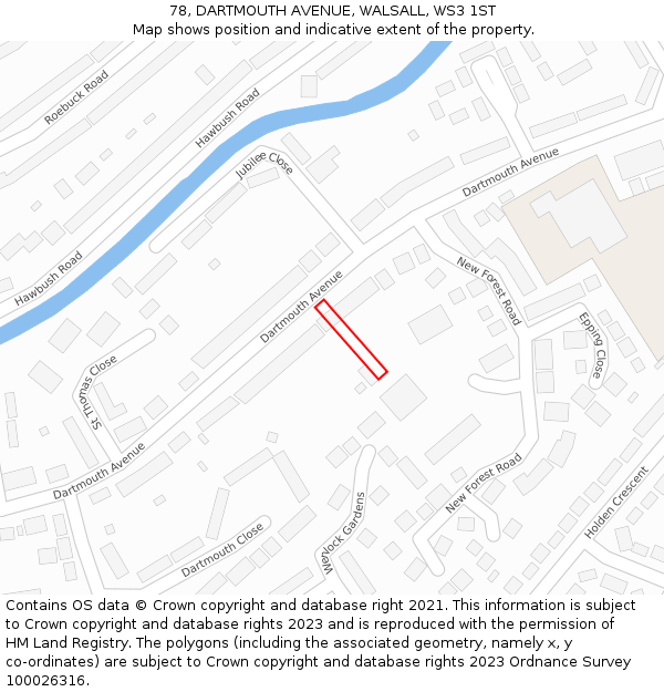 78, DARTMOUTH AVENUE, WALSALL, WS3 1ST: Location map and indicative extent of plot