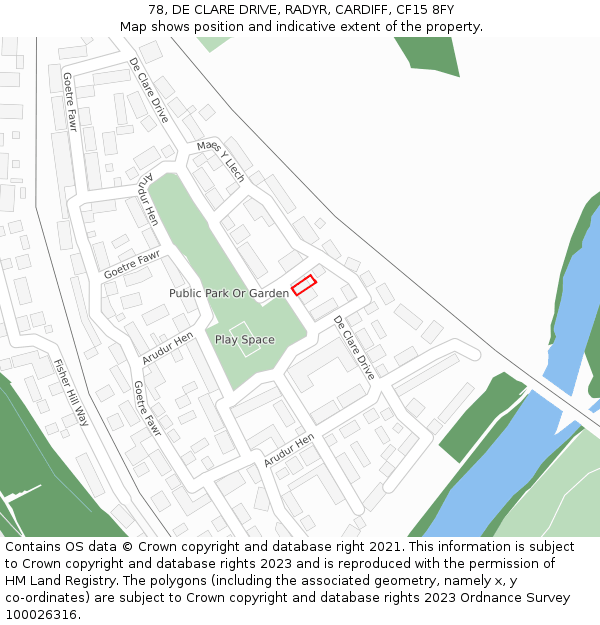 78, DE CLARE DRIVE, RADYR, CARDIFF, CF15 8FY: Location map and indicative extent of plot