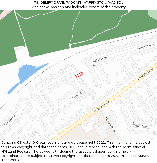 78, DELERY DRIVE, PADGATE, WARRINGTON, WA1 3DL: Location map and indicative extent of plot