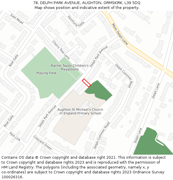 78, DELPH PARK AVENUE, AUGHTON, ORMSKIRK, L39 5DQ: Location map and indicative extent of plot