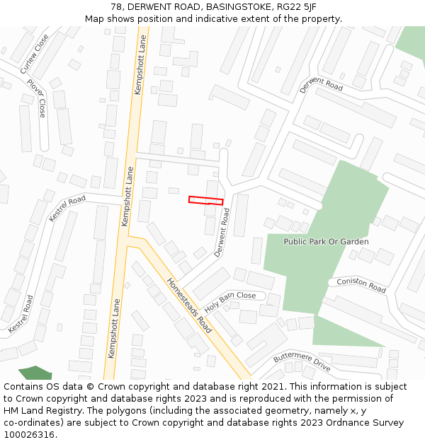 78, DERWENT ROAD, BASINGSTOKE, RG22 5JF: Location map and indicative extent of plot