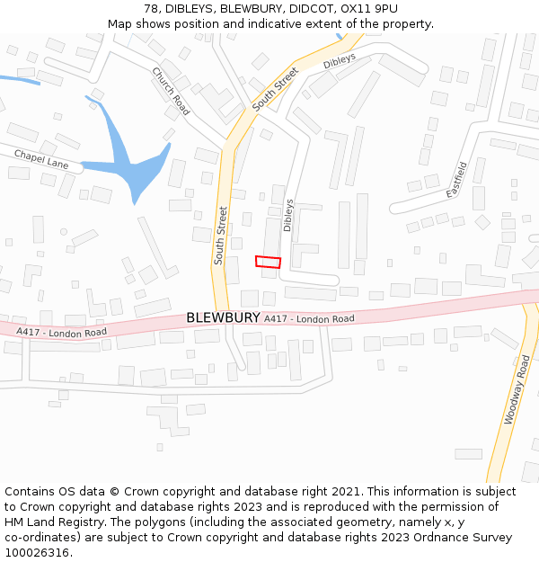 78, DIBLEYS, BLEWBURY, DIDCOT, OX11 9PU: Location map and indicative extent of plot