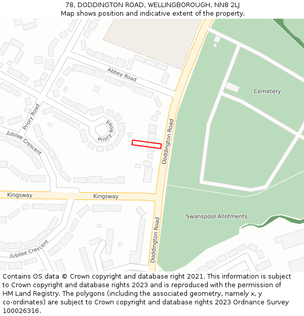 78, DODDINGTON ROAD, WELLINGBOROUGH, NN8 2LJ: Location map and indicative extent of plot