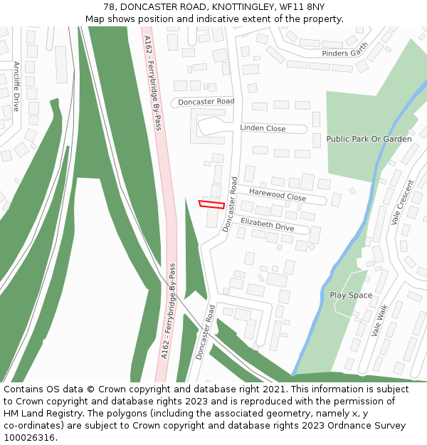 78, DONCASTER ROAD, KNOTTINGLEY, WF11 8NY: Location map and indicative extent of plot