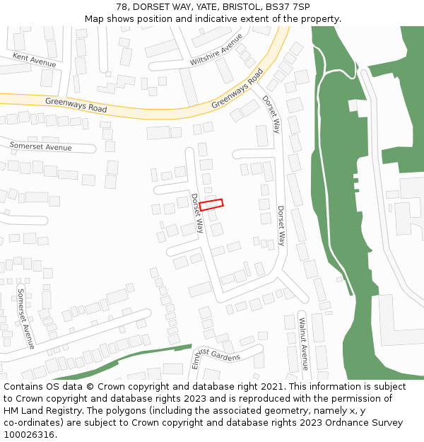 78, DORSET WAY, YATE, BRISTOL, BS37 7SP: Location map and indicative extent of plot