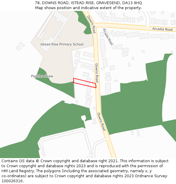 78, DOWNS ROAD, ISTEAD RISE, GRAVESEND, DA13 9HQ: Location map and indicative extent of plot