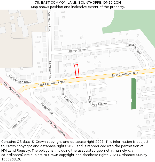 78, EAST COMMON LANE, SCUNTHORPE, DN16 1QH: Location map and indicative extent of plot