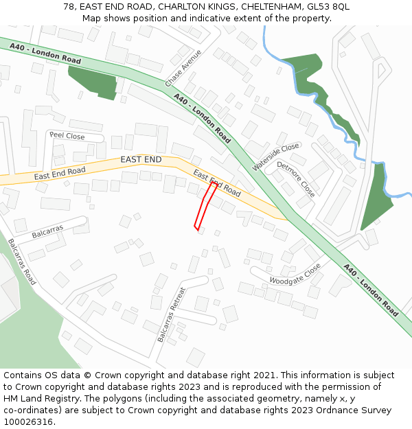 78, EAST END ROAD, CHARLTON KINGS, CHELTENHAM, GL53 8QL: Location map and indicative extent of plot