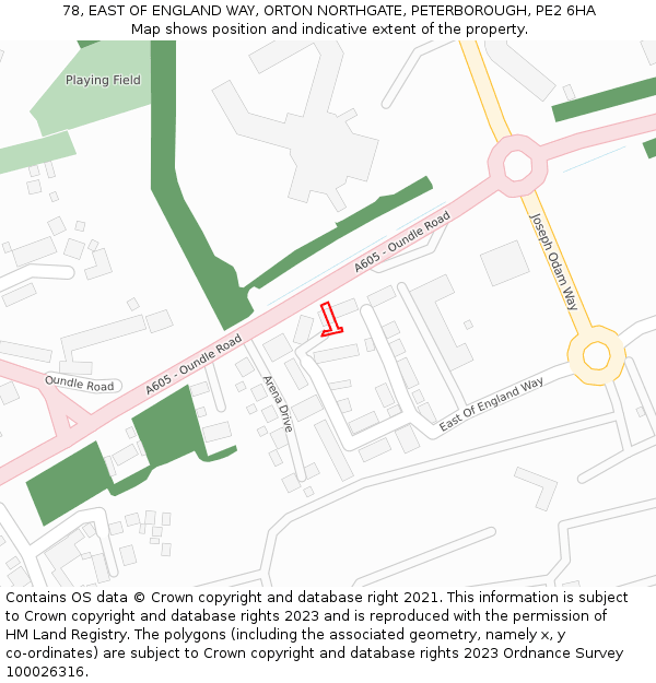 78, EAST OF ENGLAND WAY, ORTON NORTHGATE, PETERBOROUGH, PE2 6HA: Location map and indicative extent of plot
