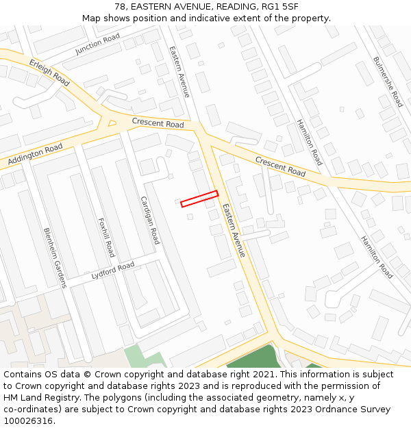 78, EASTERN AVENUE, READING, RG1 5SF: Location map and indicative extent of plot