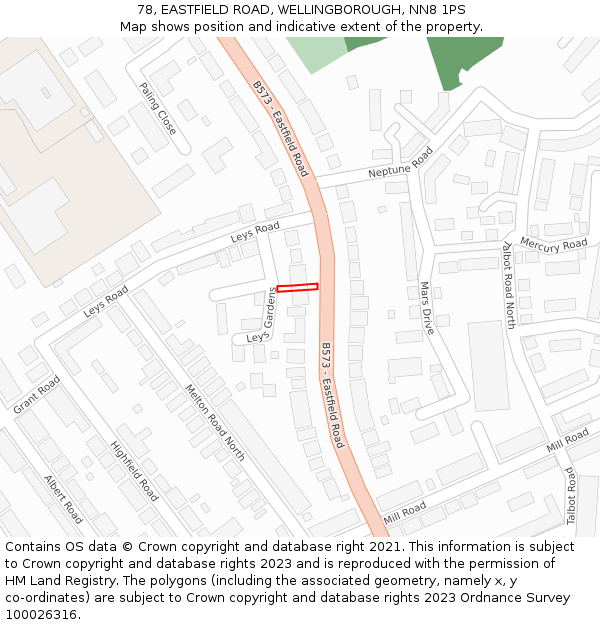 78, EASTFIELD ROAD, WELLINGBOROUGH, NN8 1PS: Location map and indicative extent of plot