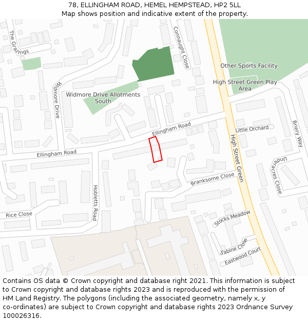 78, ELLINGHAM ROAD, HEMEL HEMPSTEAD, HP2 5LL: Location map and indicative extent of plot