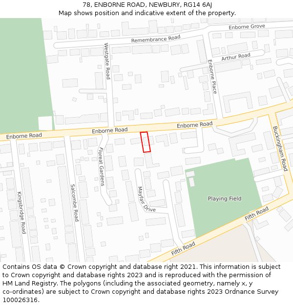 78, ENBORNE ROAD, NEWBURY, RG14 6AJ: Location map and indicative extent of plot