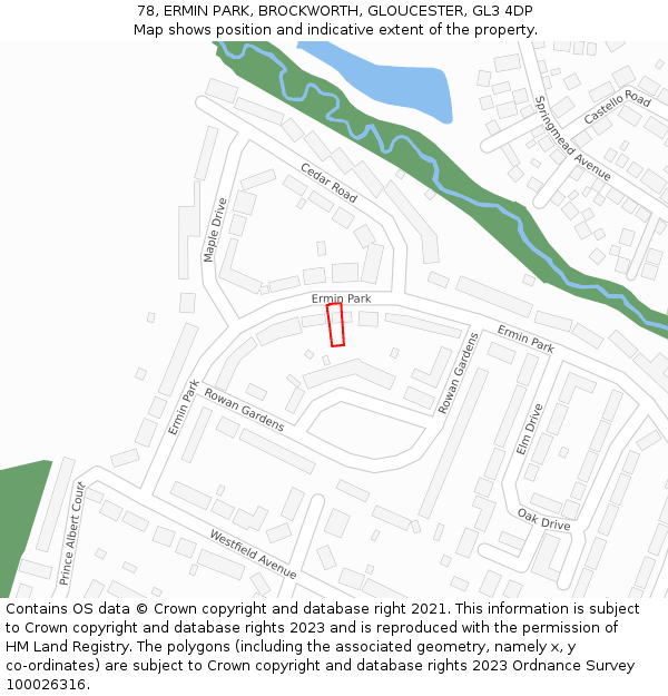 78, ERMIN PARK, BROCKWORTH, GLOUCESTER, GL3 4DP: Location map and indicative extent of plot