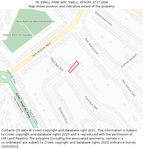 78, EWELL PARK WAY, EWELL, EPSOM, KT17 2NW: Location map and indicative extent of plot
