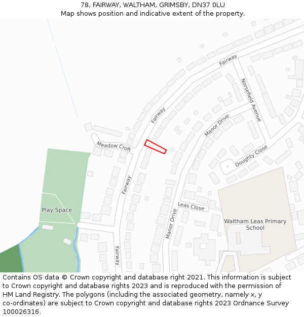 78, FAIRWAY, WALTHAM, GRIMSBY, DN37 0LU: Location map and indicative extent of plot