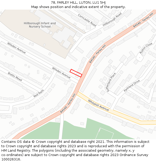 78, FARLEY HILL, LUTON, LU1 5HJ: Location map and indicative extent of plot