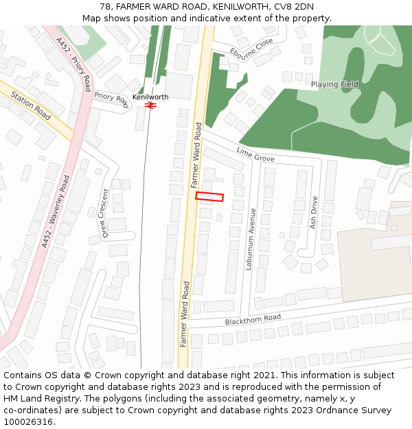 78, FARMER WARD ROAD, KENILWORTH, CV8 2DN: Location map and indicative extent of plot