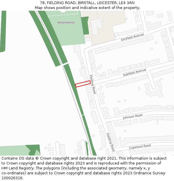 78, FIELDING ROAD, BIRSTALL, LEICESTER, LE4 3AN: Location map and indicative extent of plot