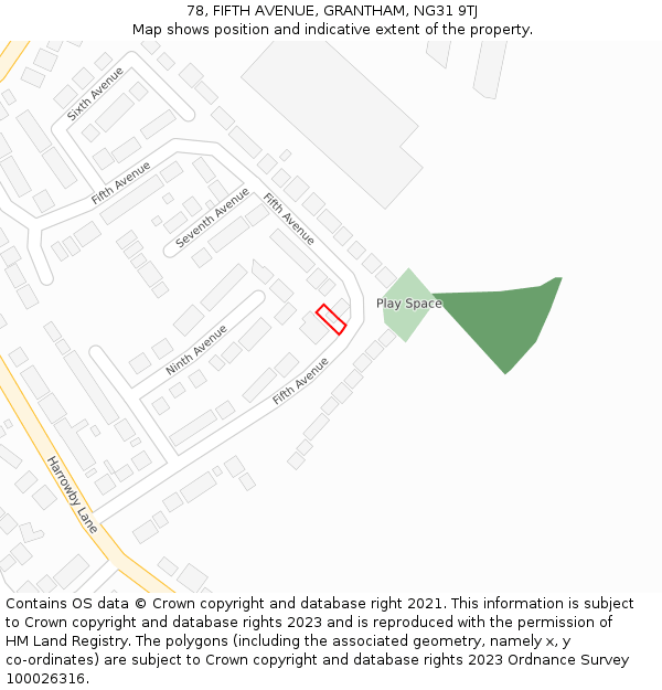 78, FIFTH AVENUE, GRANTHAM, NG31 9TJ: Location map and indicative extent of plot