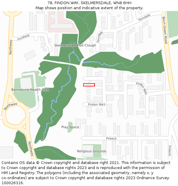 78, FINDON WAY, SKELMERSDALE, WN8 6HH: Location map and indicative extent of plot