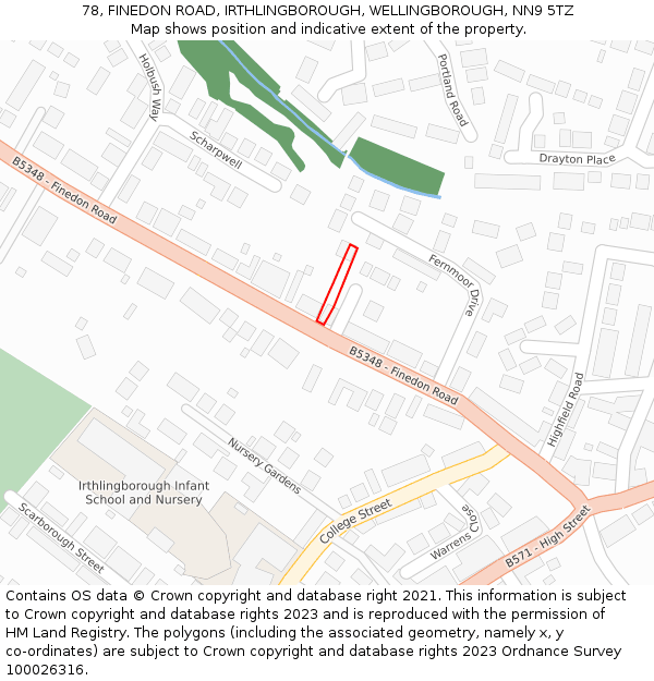 78, FINEDON ROAD, IRTHLINGBOROUGH, WELLINGBOROUGH, NN9 5TZ: Location map and indicative extent of plot