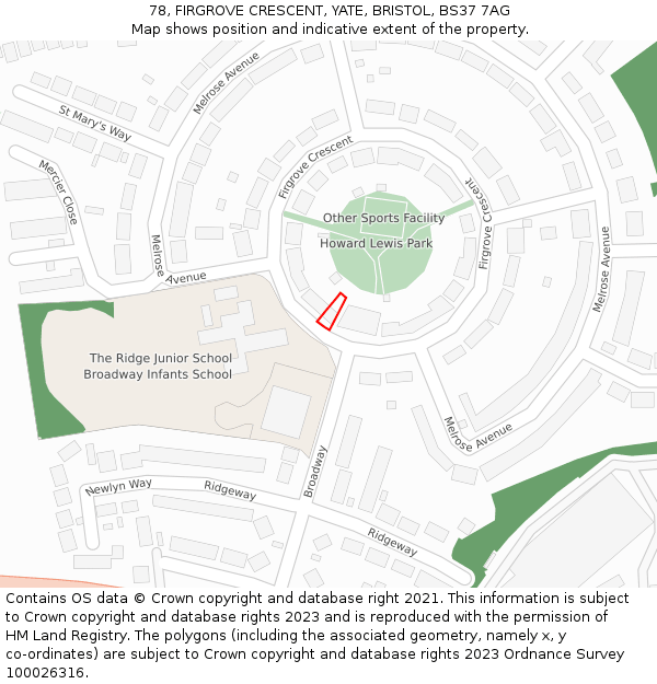78, FIRGROVE CRESCENT, YATE, BRISTOL, BS37 7AG: Location map and indicative extent of plot