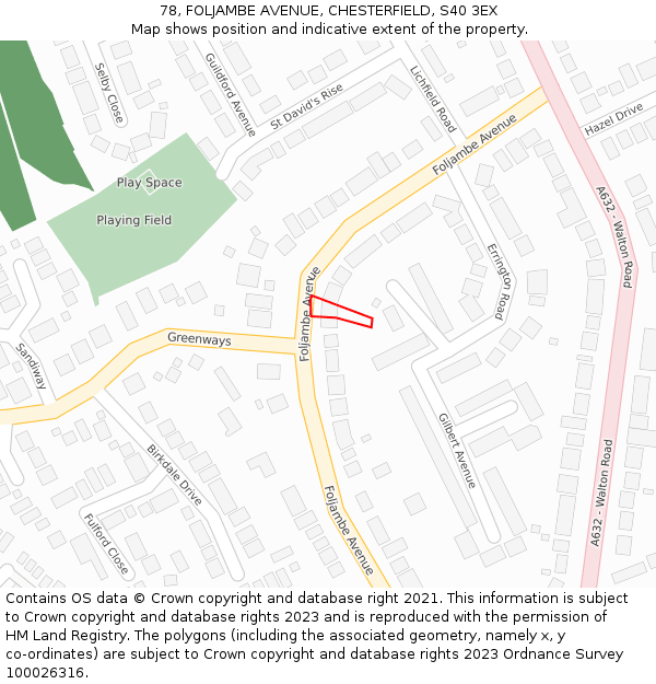 78, FOLJAMBE AVENUE, CHESTERFIELD, S40 3EX: Location map and indicative extent of plot