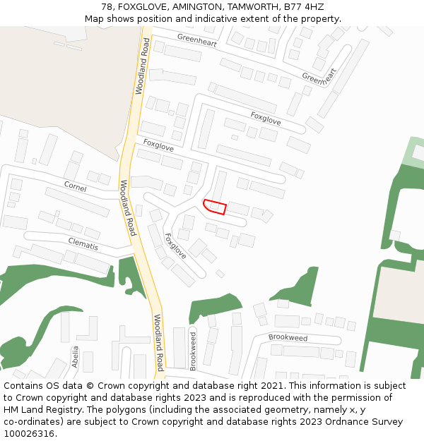 78, FOXGLOVE, AMINGTON, TAMWORTH, B77 4HZ: Location map and indicative extent of plot