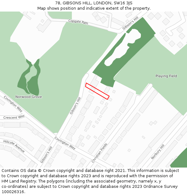 78, GIBSONS HILL, LONDON, SW16 3JS: Location map and indicative extent of plot