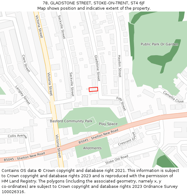 78, GLADSTONE STREET, STOKE-ON-TRENT, ST4 6JF: Location map and indicative extent of plot