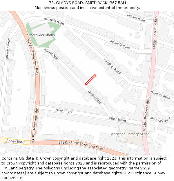 78, GLADYS ROAD, SMETHWICK, B67 5AN: Location map and indicative extent of plot
