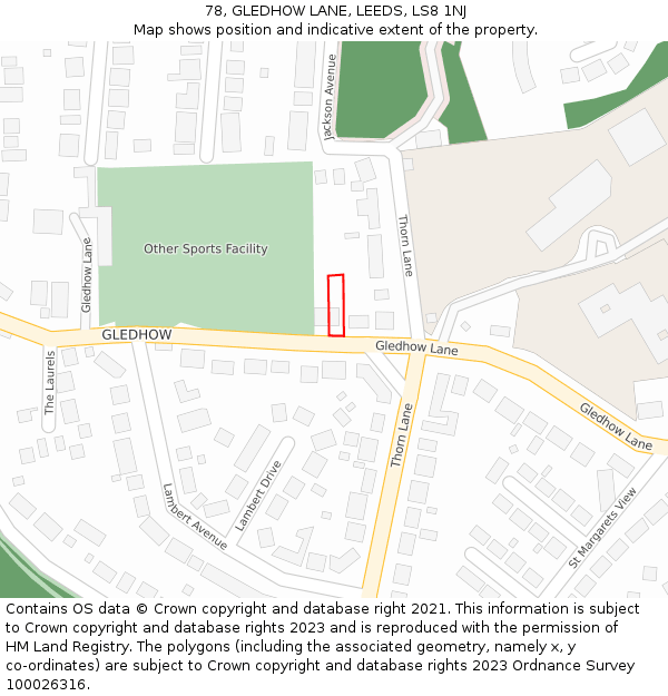 78, GLEDHOW LANE, LEEDS, LS8 1NJ: Location map and indicative extent of plot