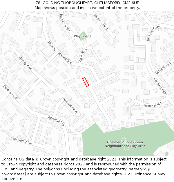 78, GOLDING THOROUGHFARE, CHELMSFORD, CM2 6UF: Location map and indicative extent of plot