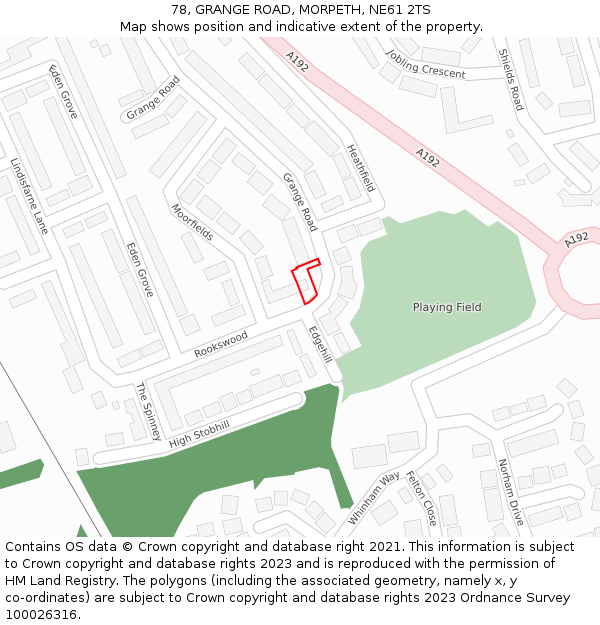 78, GRANGE ROAD, MORPETH, NE61 2TS: Location map and indicative extent of plot