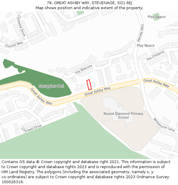 78, GREAT ASHBY WAY, STEVENAGE, SG1 6EJ: Location map and indicative extent of plot