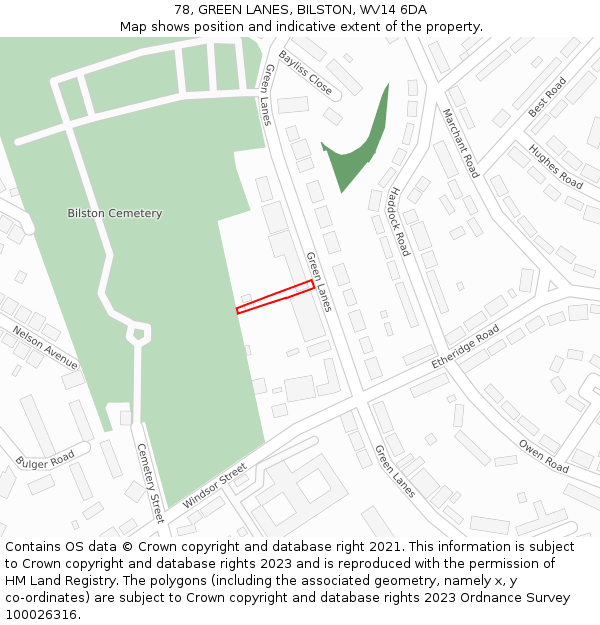 78, GREEN LANES, BILSTON, WV14 6DA: Location map and indicative extent of plot