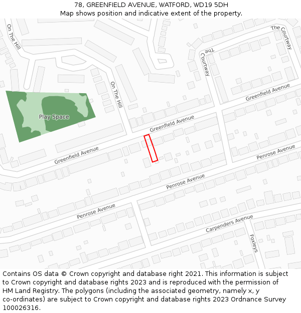 78, GREENFIELD AVENUE, WATFORD, WD19 5DH: Location map and indicative extent of plot