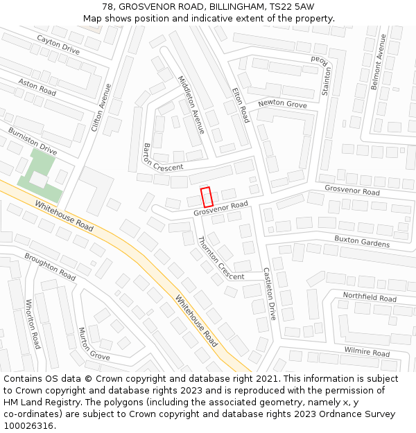 78, GROSVENOR ROAD, BILLINGHAM, TS22 5AW: Location map and indicative extent of plot