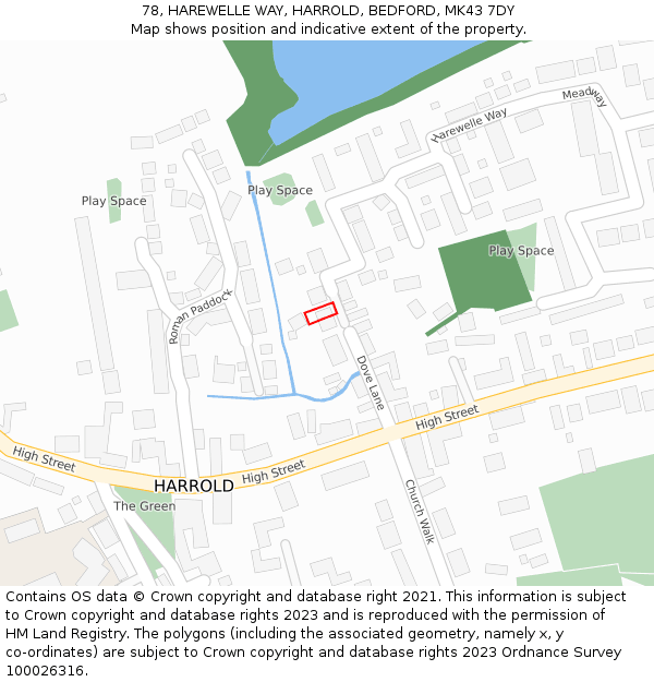 78, HAREWELLE WAY, HARROLD, BEDFORD, MK43 7DY: Location map and indicative extent of plot