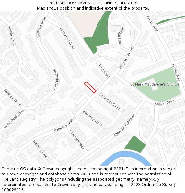 78, HARGROVE AVENUE, BURNLEY, BB12 0JX: Location map and indicative extent of plot