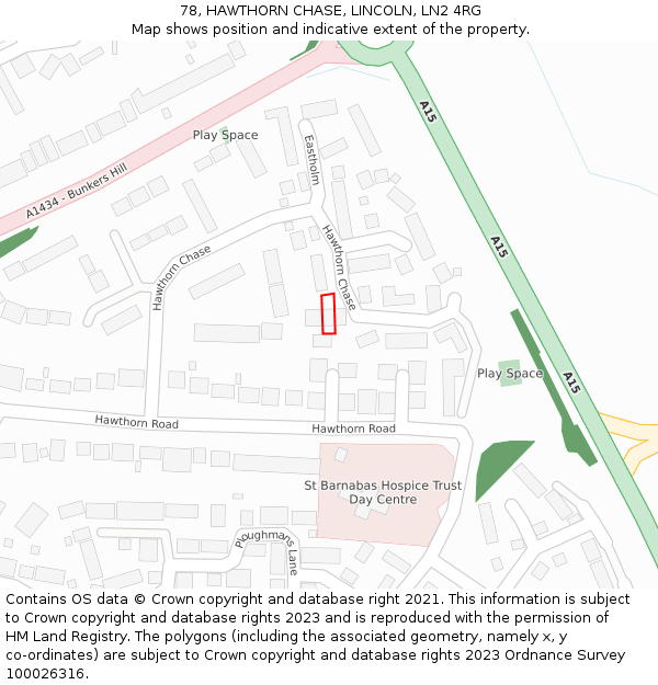 78, HAWTHORN CHASE, LINCOLN, LN2 4RG: Location map and indicative extent of plot