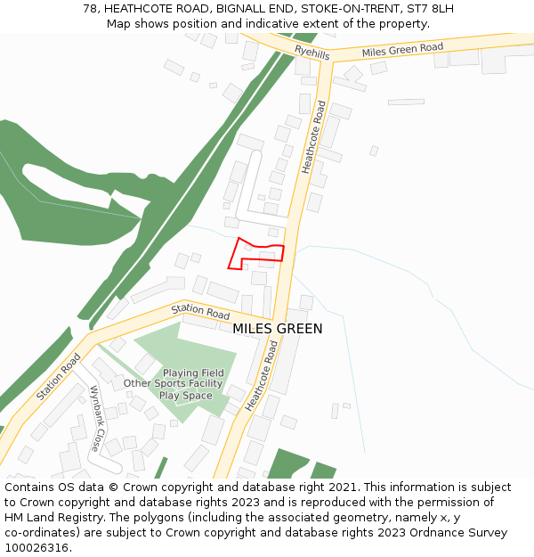 78, HEATHCOTE ROAD, BIGNALL END, STOKE-ON-TRENT, ST7 8LH: Location map and indicative extent of plot