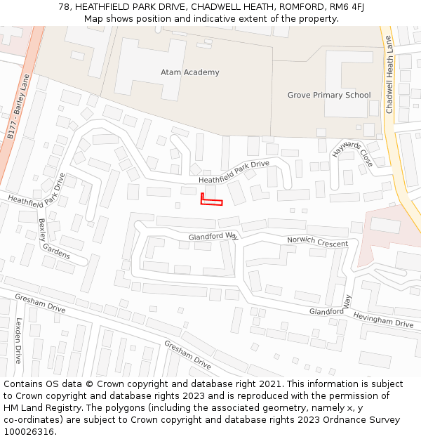 78, HEATHFIELD PARK DRIVE, CHADWELL HEATH, ROMFORD, RM6 4FJ: Location map and indicative extent of plot