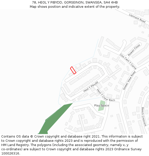 78, HEOL Y PIBYDD, GORSEINON, SWANSEA, SA4 4HB: Location map and indicative extent of plot